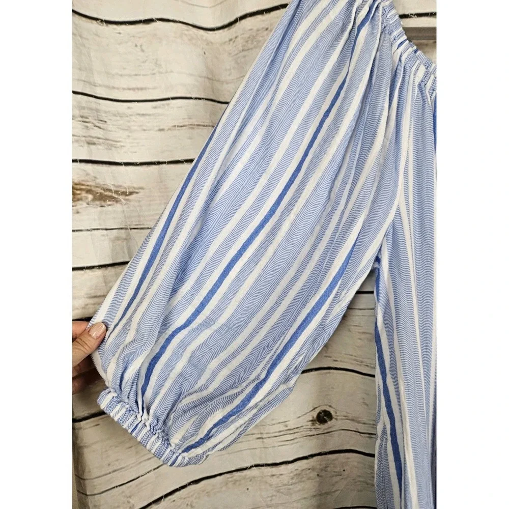 Tommy Bahama Blue Striped Island Gauze Dress XL Midi Ruffle 100% Cotton Resort